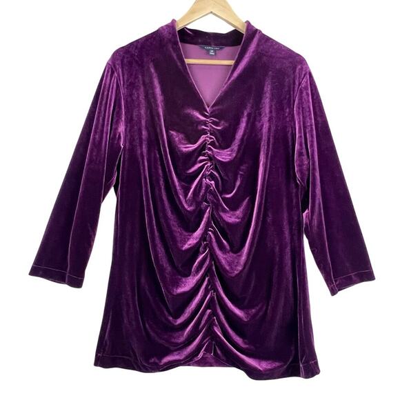 EUC Lands' End Purple Velvet Ruched V-Neck Blouse Top PLUS SIZE 14W Whimsy Goth - Picture 1 of 9